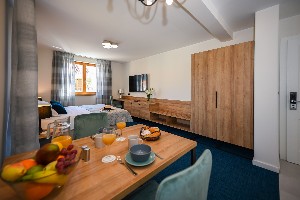 Studio apartment balcony pool view