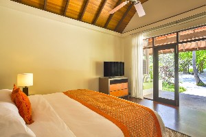 Private bungalow near powdery beach.