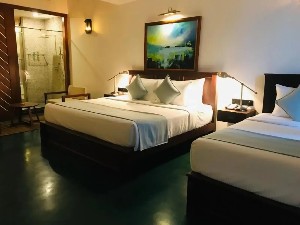 Adorned with a large balcony.