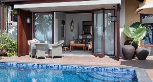 Soft white sands just steps away.