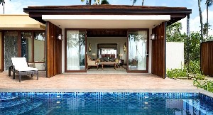 Soft white sands just steps away.